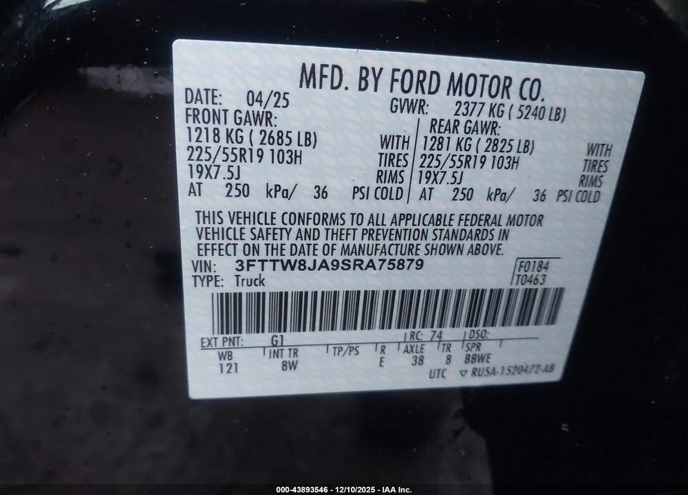 2025 FORD MAVERICK XLT VIN: 3FTTW8JA9SRA75879