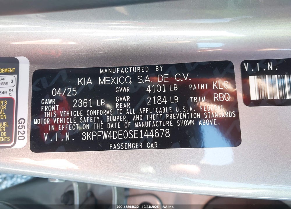 2025 KIA K4 GT-LINE VIN: 3KPFW4DE0SE144678