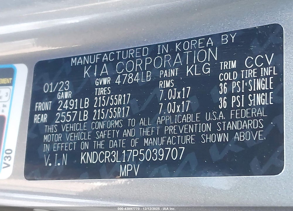2023 KIA NIRO EV WIND VIN: KNDCR3L17P5039707