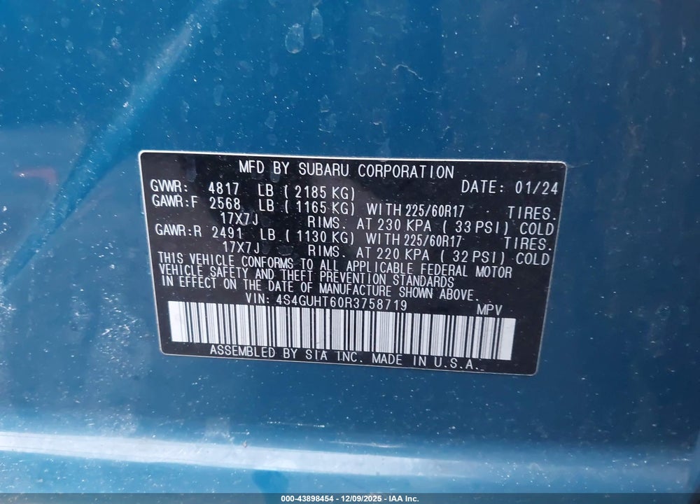 2024 SUBARU CROSSTREK WILDERNESS VIN: 4S4GUHT60R3758719