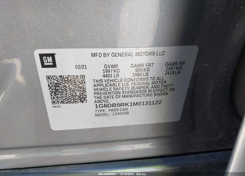 2021 CADILLAC CT4 PREMIUM LUXURY VIN: 1G6DB5RK1M0131122