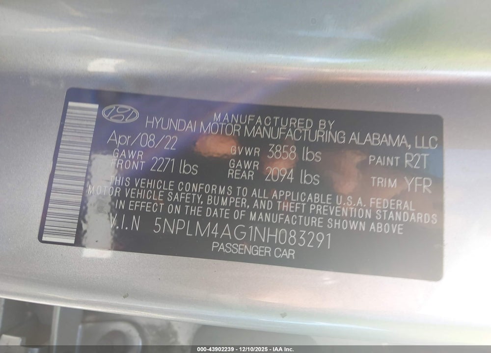 2022 HYUNDAI ELANTRA SEL VIN: 5NPLM4AG1NH083291