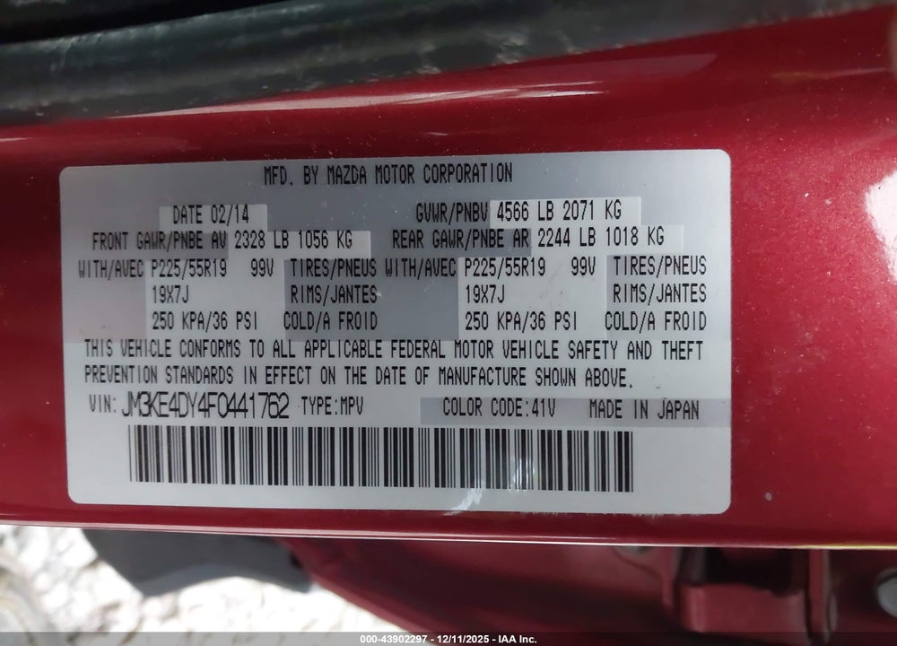 2015 MAZDA CX-5 GRAND TOURING VIN: JM3KE4DY4F0441762