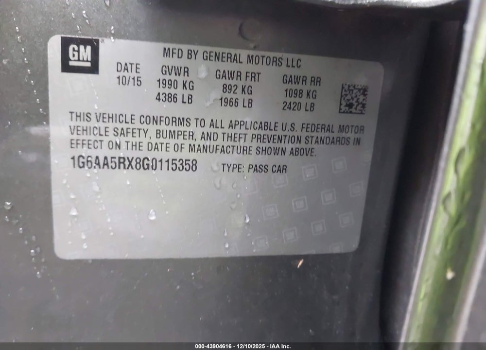 2016 CADILLAC ATS STANDARD VIN: 1G6AA5RX8G0115358