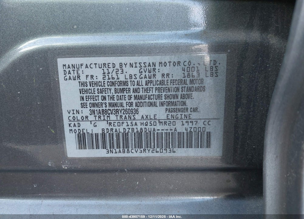 2024 NISSAN SENTRA SV XTRONIC CVT VIN: 3N1AB8CV3RY260936