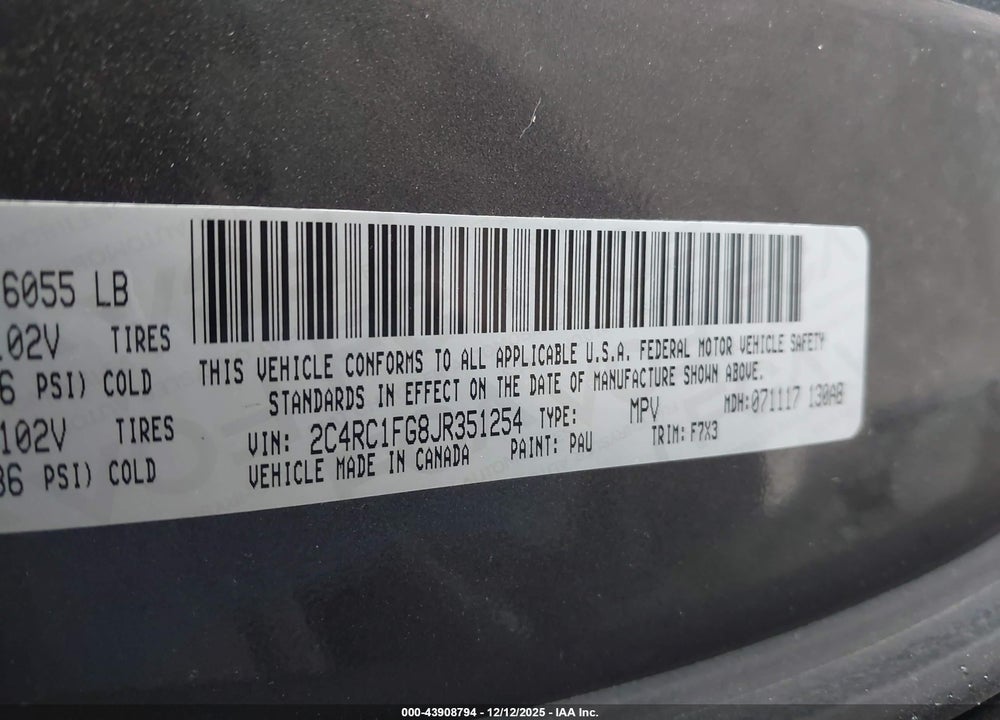 2018 CHRYSLER PACIFICA TOURING PLUS VIN: 2C4RC1FG8JR351254