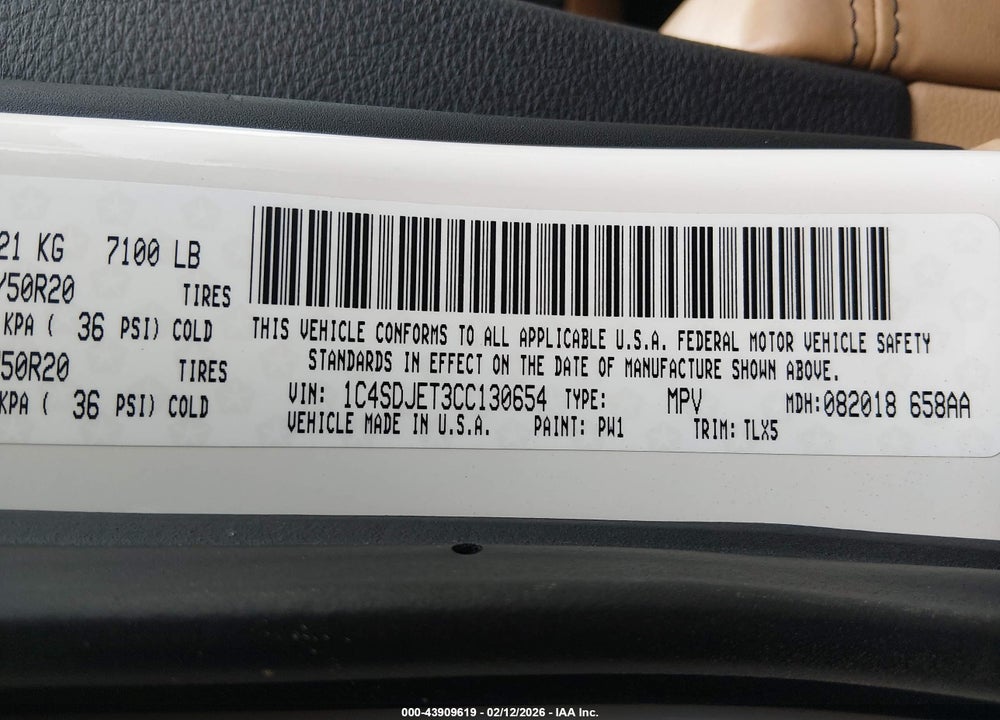 2012 DODGE DURANGO CITADEL VIN: 1C4SDJET3CC130654