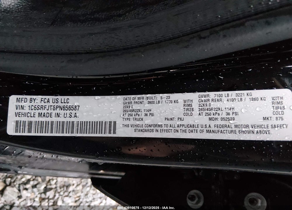 2023 RAM 1500 LAIE  4X4 5'7 BOX VIN: 1C6SRFJT6PN656587