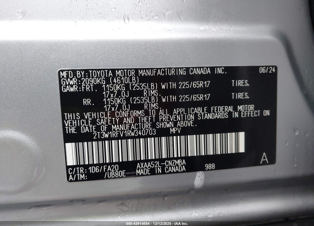 2024 TOYOTA RAV4 XLE VIN: 2T3W1RFV1RW340703