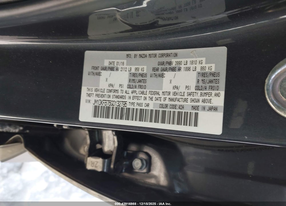 2016 MAZDA CX-3 SPORT VIN: JM1DKFB76G0132795
