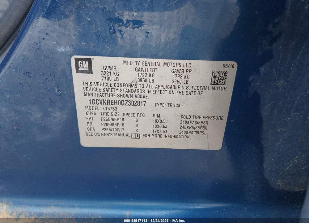 2016 CHEVROLET SILVERADO 1500 1LT VIN: 1GCVKREH0GZ302817