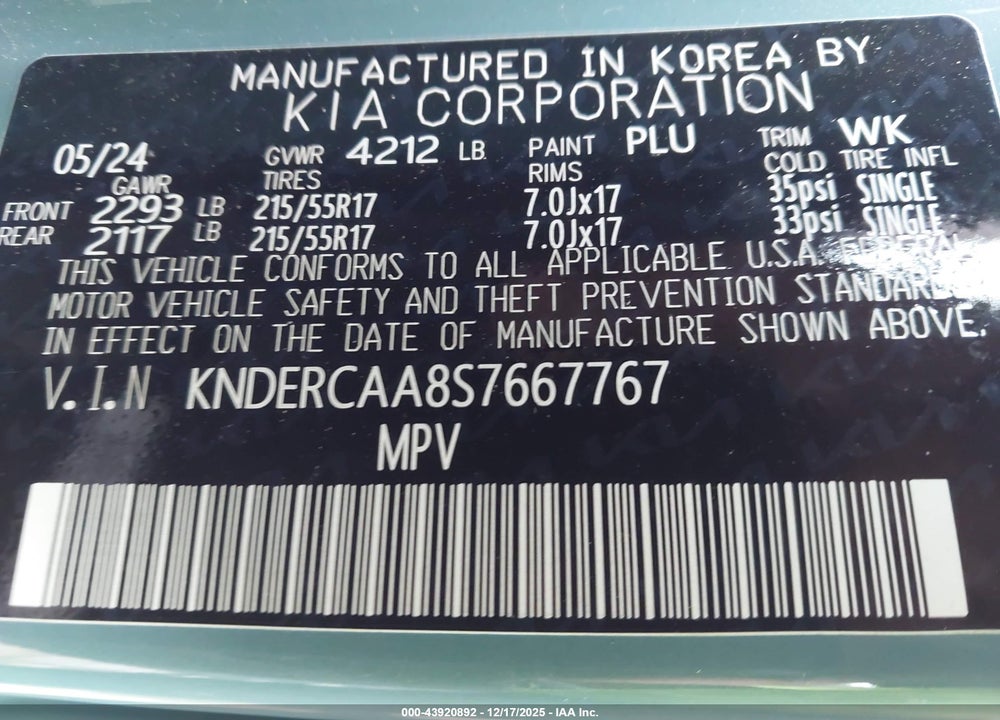 2025 KIA SELTOS EX VIN: KNDERCAA8S7667767