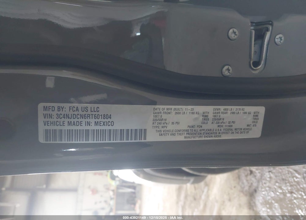 2024 JEEP COMPASS LIMITED 4X4 VIN: 3C4NJDCN6RT601804