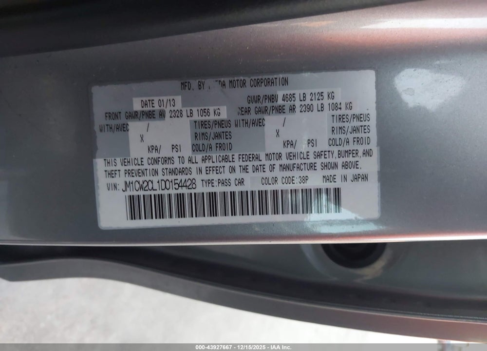 2013 MAZDA 5 TOURING VIN: JM1CW2CL1D0154428