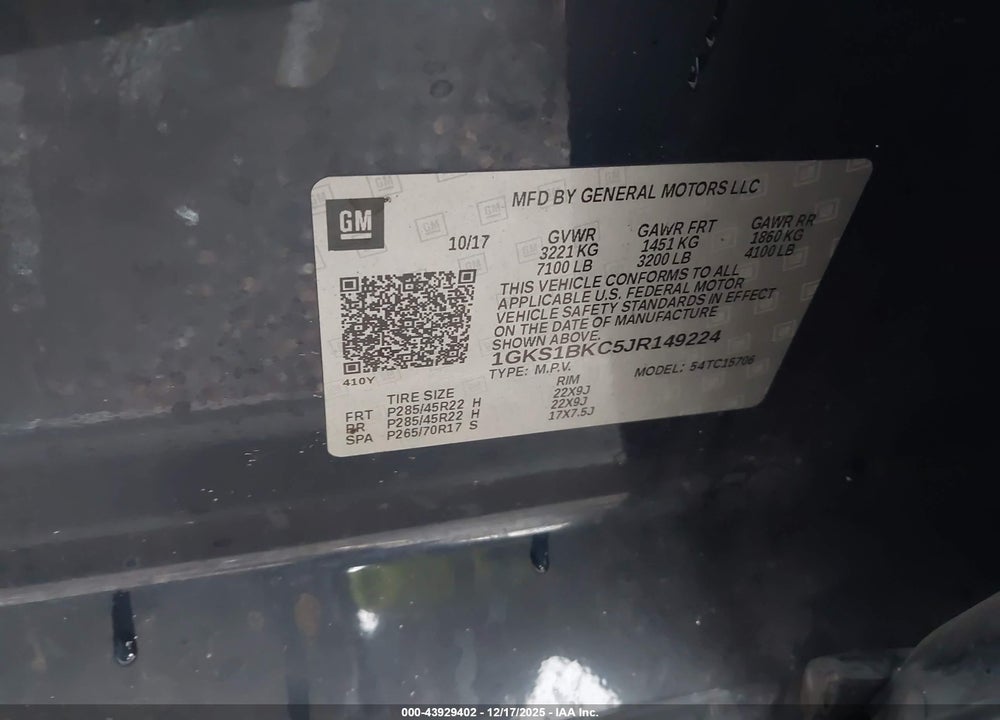 2018 GMC YUKON SLT VIN: 1GKS1BKC5JR149224