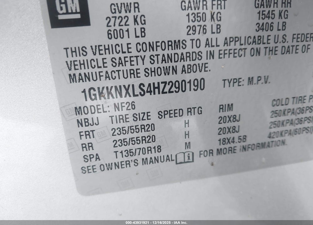2017 GMC ACADIA DENALI VIN: 1GKKNXLS4HZ290190