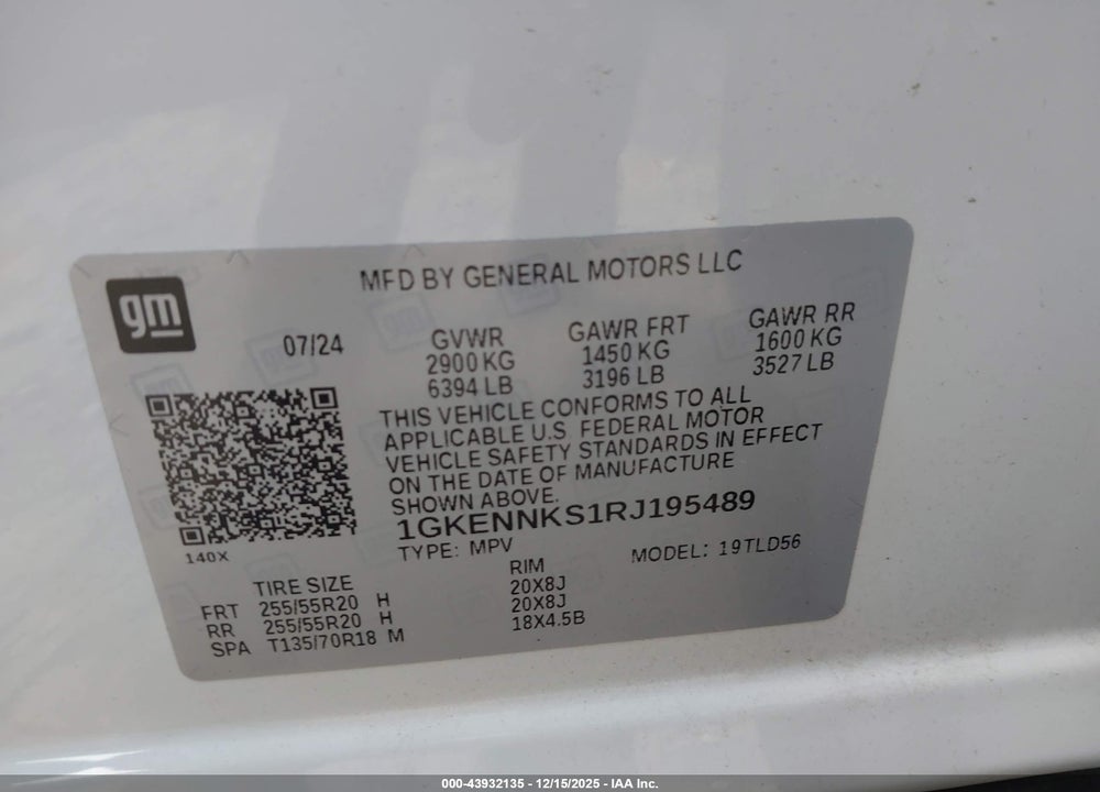 2024 GMC ACADIA AWD ELEVATION VIN: 1GKENNKS1RJ195489