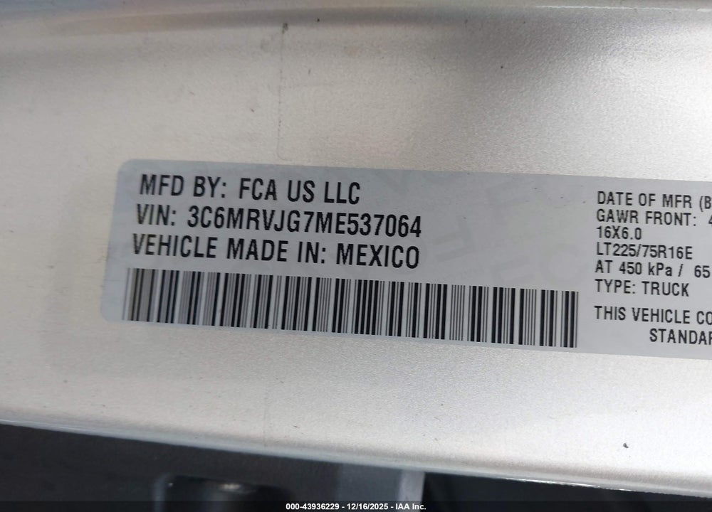 2021 RAM PROMASTER 3500 CARGO VAN HIGH ROOF 159 WB EXT VIN: 3C6MRVJG7ME537064