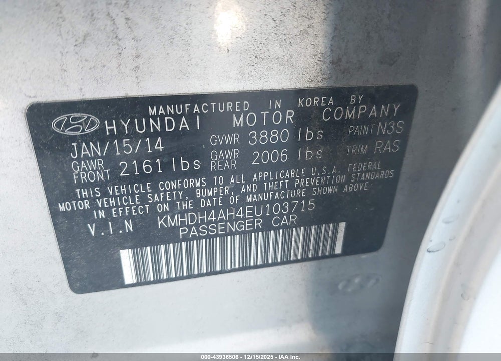 2014 HYUNDAI ELANTRA SPORT VIN: KMHDH4AH4EU103715