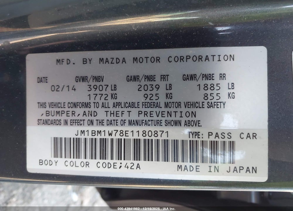 2014 MAZDA 3 I GRAND TOURING VIN: JM1BM1W78E1180871