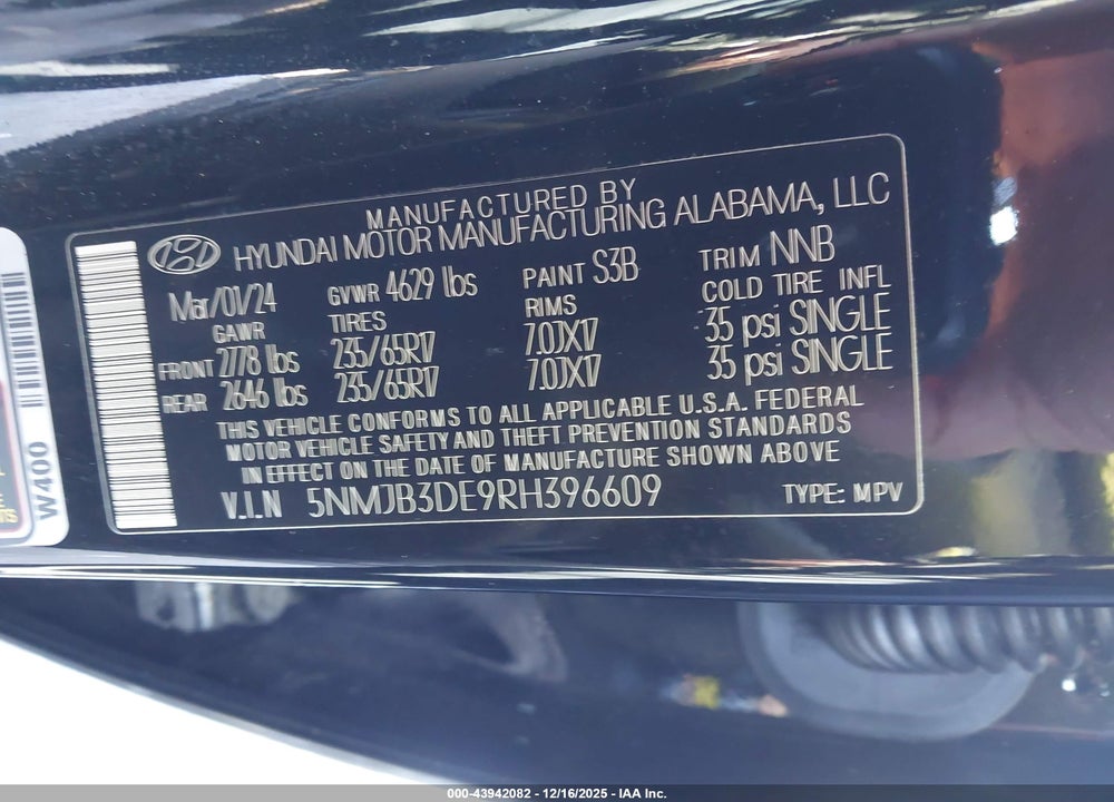 2024 HYUNDAI TUCSON SEL VIN: 5NMJB3DE9RH396609
