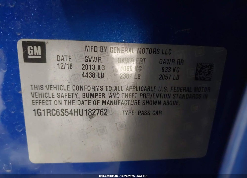 2017 CHEVROLET VOLT LT VIN: 1G1RC6S54HU182762