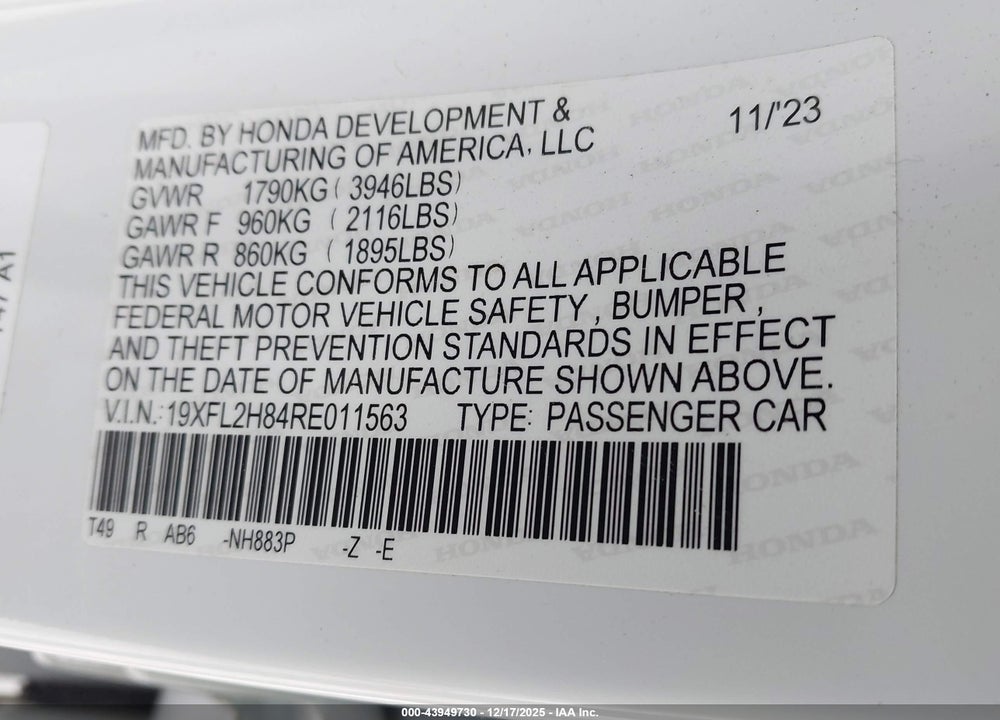 2024 HONDA CIVIC SPORT VIN: 19XFL2H84RE011563