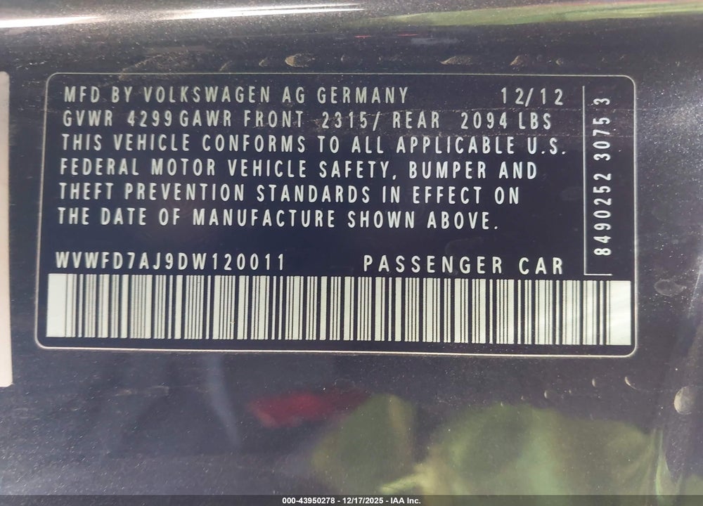 2013 VOLKSWAGEN GTI 2-DOOR VIN: WVWFD7AJ9DW120011