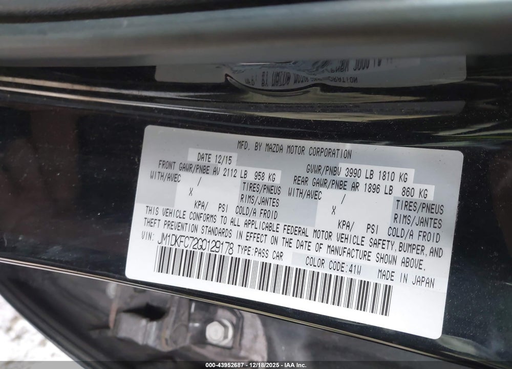 2016 MAZDA CX-3 TOURING VIN: JM1DKFC72G0129178