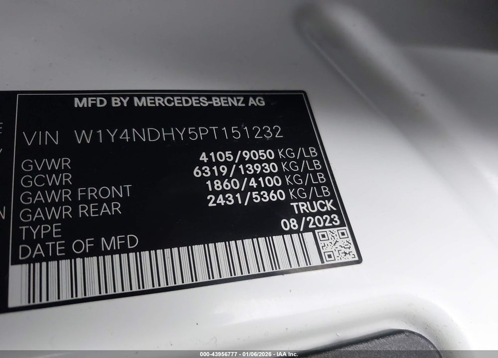 2023 MERCEDES-BENZ SPRINTER 2500 HIGH ROOF 4-CYL DIESEL HO VIN: W1Y4NDHY5PT151232