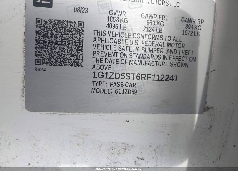 2024 CHEVROLET MALIBU FWD 1LT VIN: 1G1ZD5ST6RF112241