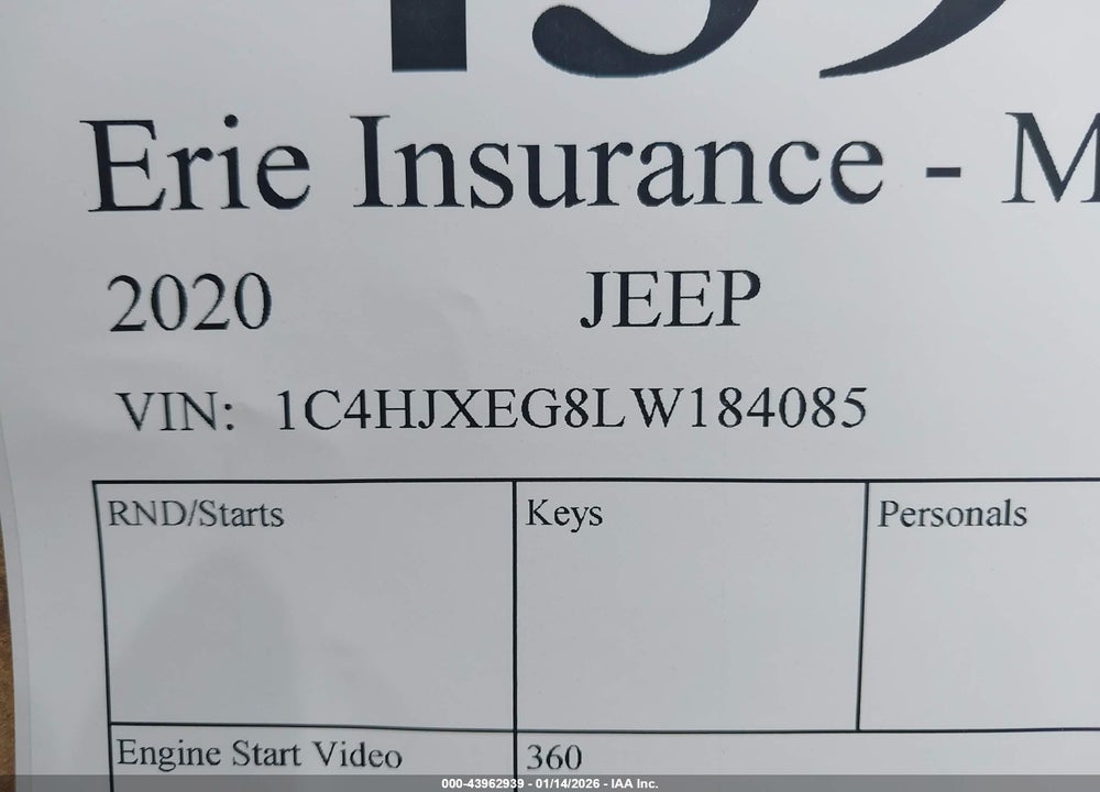 2020 JEEP WRANGLER UNLIMITED SAHARA 4X4 VIN: 1C4HJXEG8LW184085