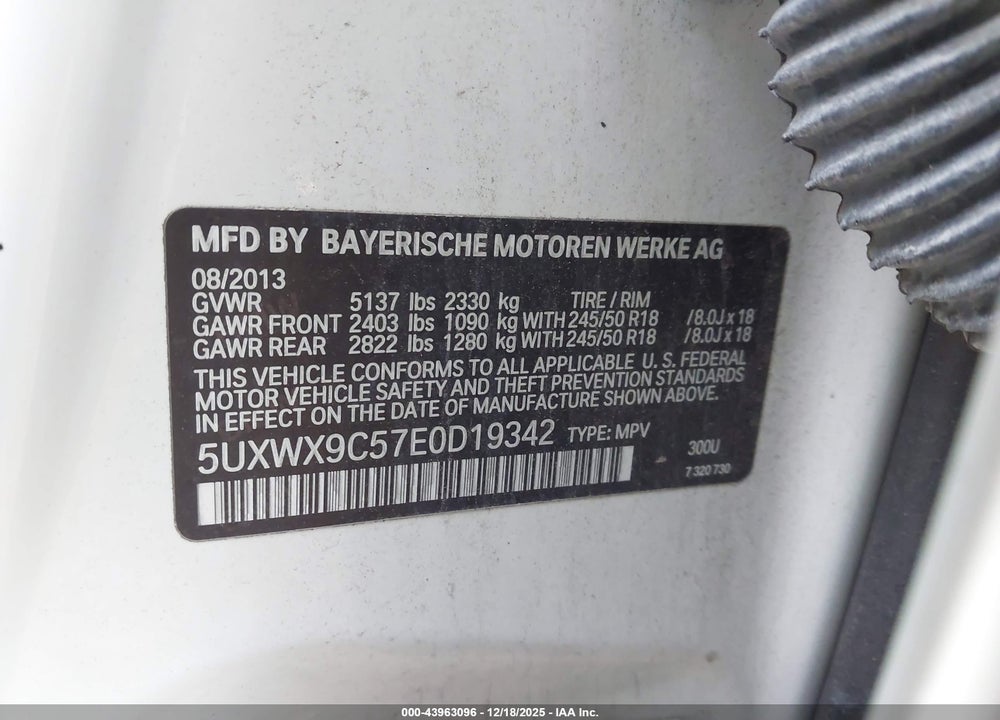 2014 BMW X3 XDRIVE28I VIN: 5UXWX9C57E0D19342
