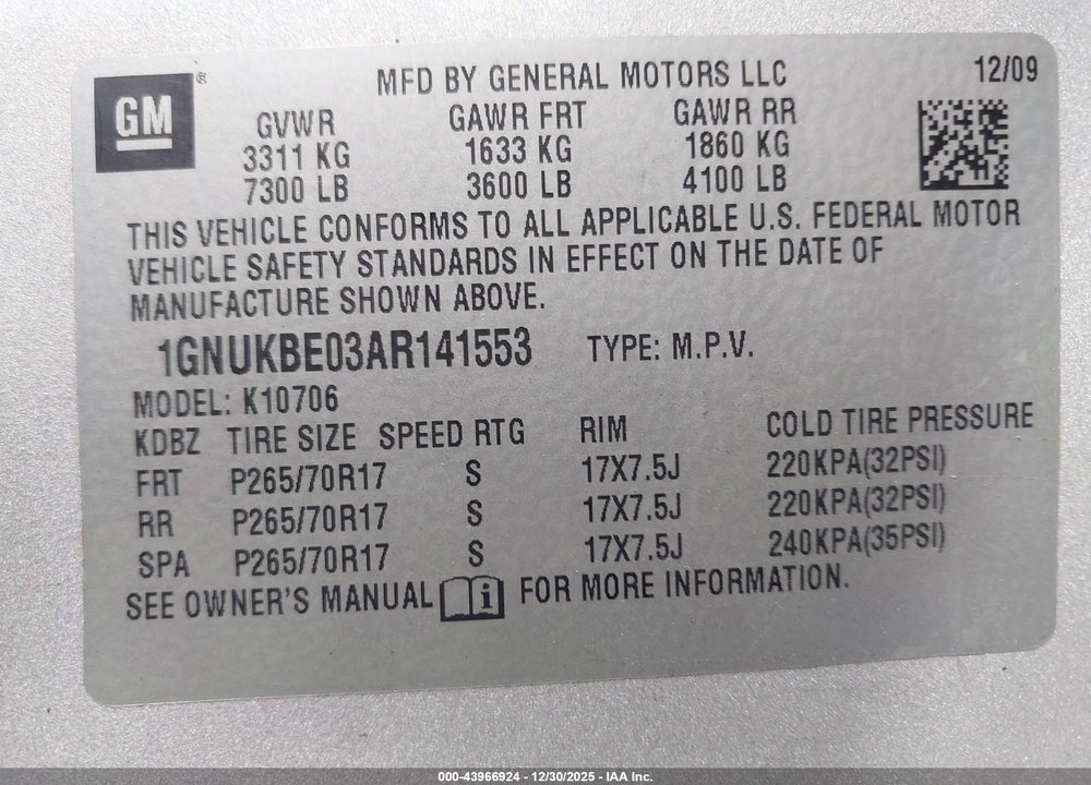 2010 CHEVROLET TAHOE LT VIN: 1GNUKBE03AR141553