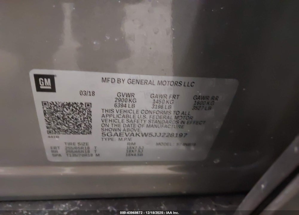 2018 BUICK ENCLAVE ESSENCE VIN: 5GAEVAKW5JJ228197