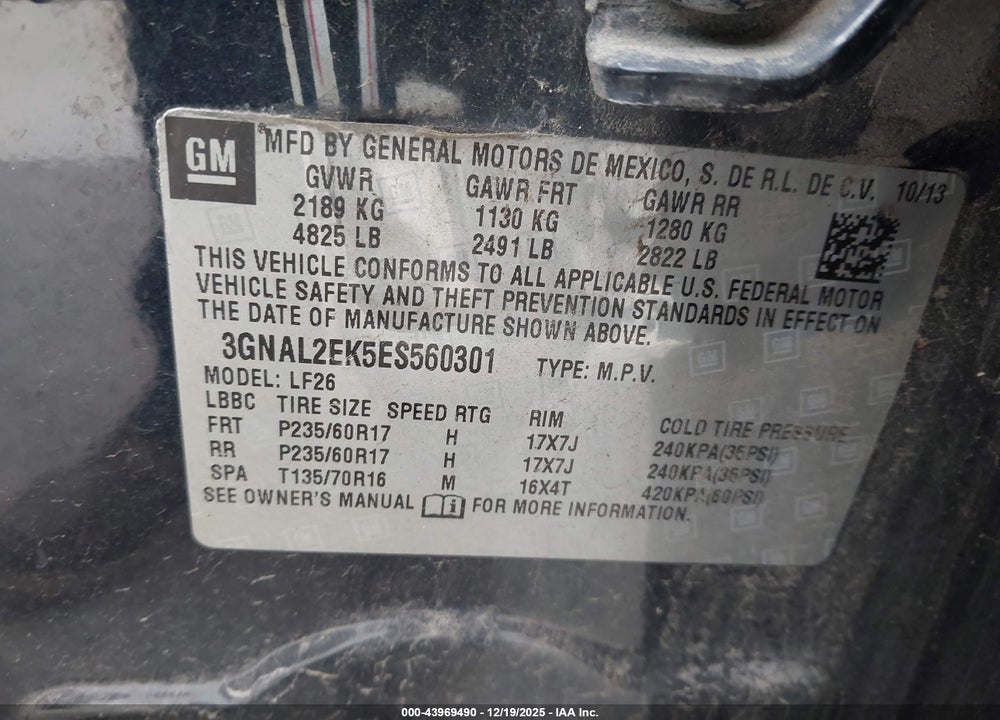 2014 CHEVROLET CAPTIVA SPORT 2LS VIN: 3GNAL2EK5ES560301