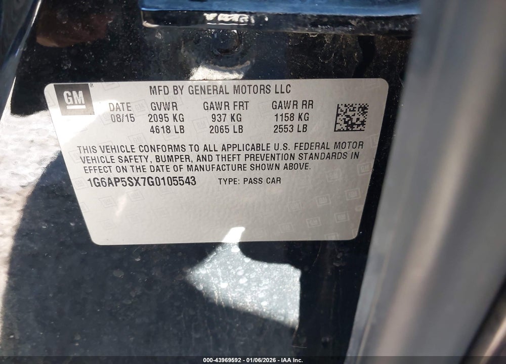 2016 CADILLAC CTS STANDARD VIN: 1G6AP5SX7G0105543