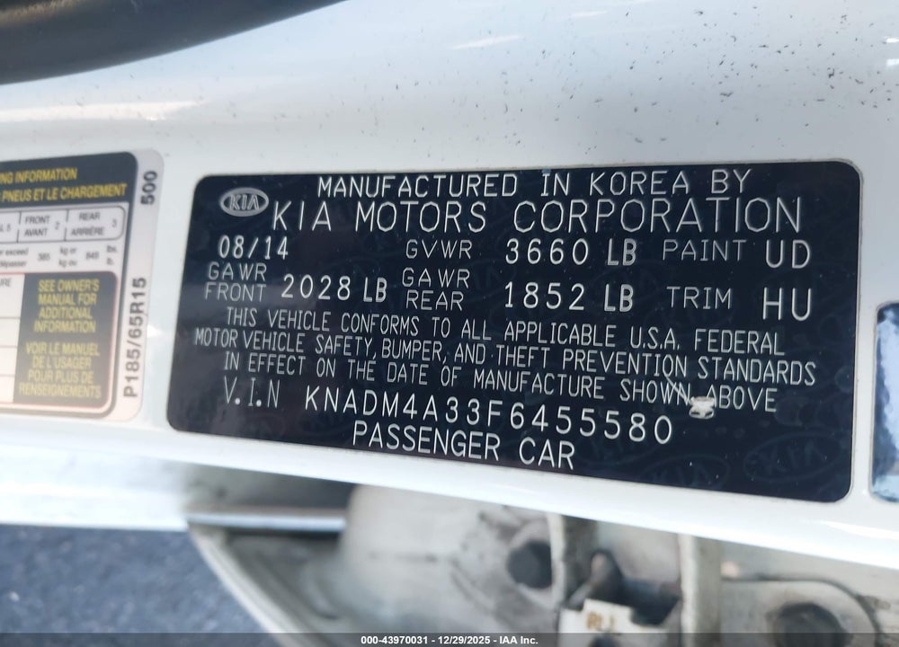 2015 KIA RIO LX VIN: KNADM4A33F6455580