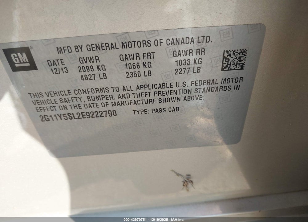 2014 CHEVROLET IMPALA 1LS VIN: 2G11Y5SL2E9222790