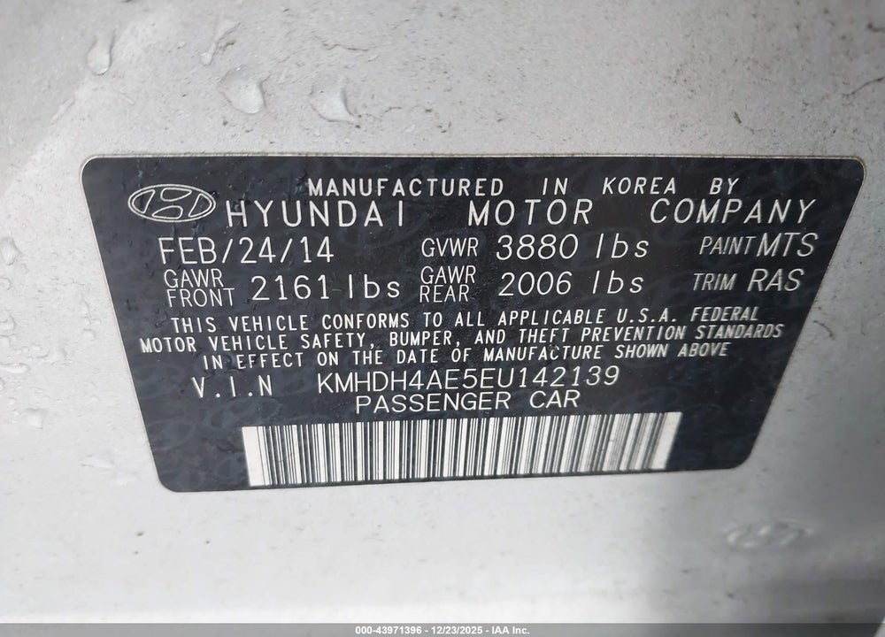 2014 HYUNDAI ELANTRA SE VIN: KMHDH4AE5EU142139