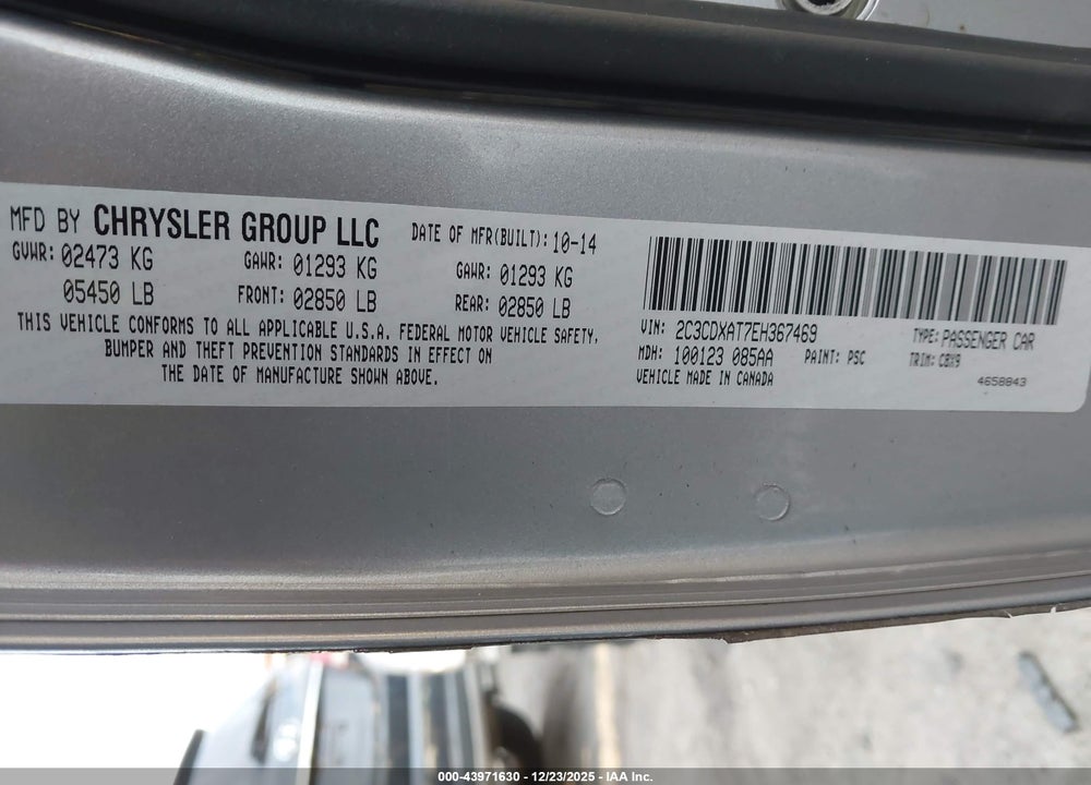 2014 DODGE CHARGER POLICE VIN: 2C3CDXAT7EH367469