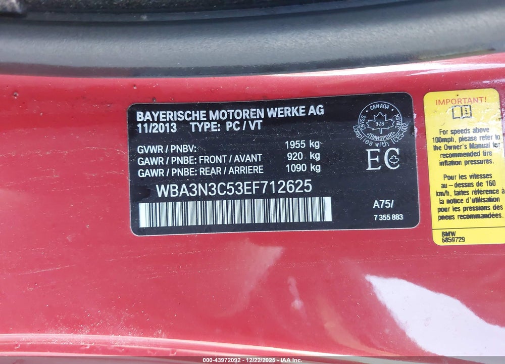 2014 BMW 428I VIN: WBA3N3C53EF712625