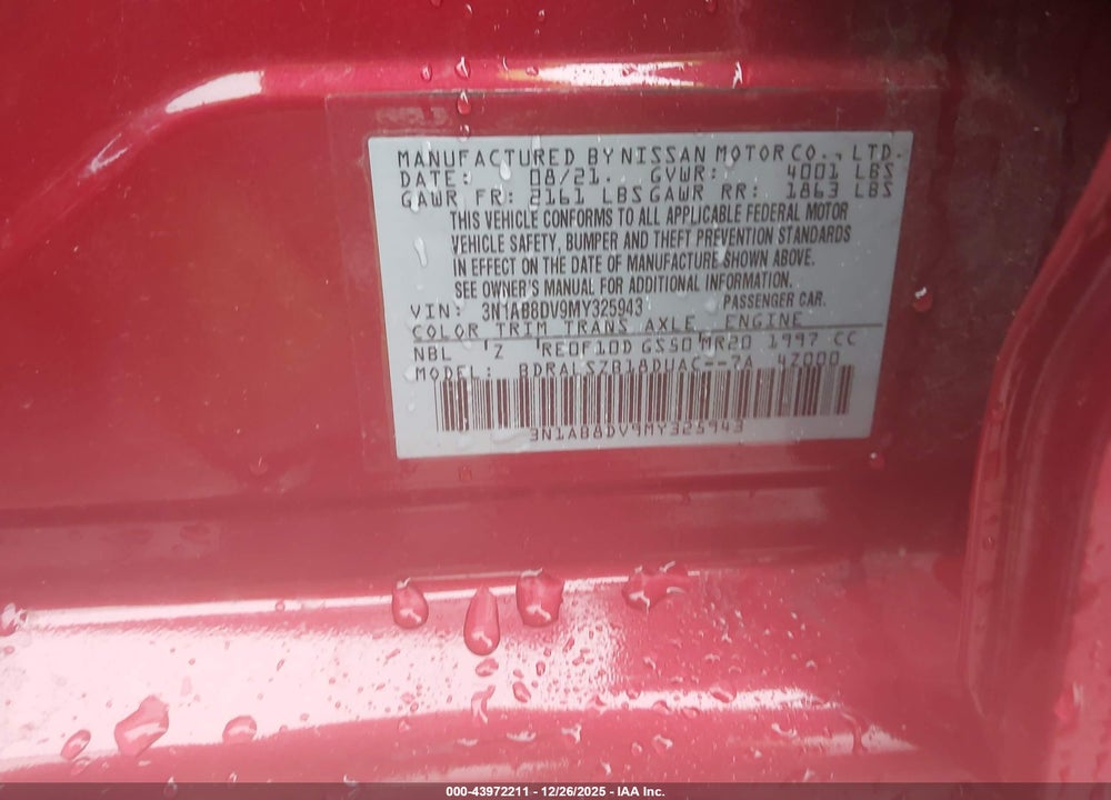 2021 NISSAN SENTRA SR XTRONIC CVT VIN: 3N1AB8DV9MY325943