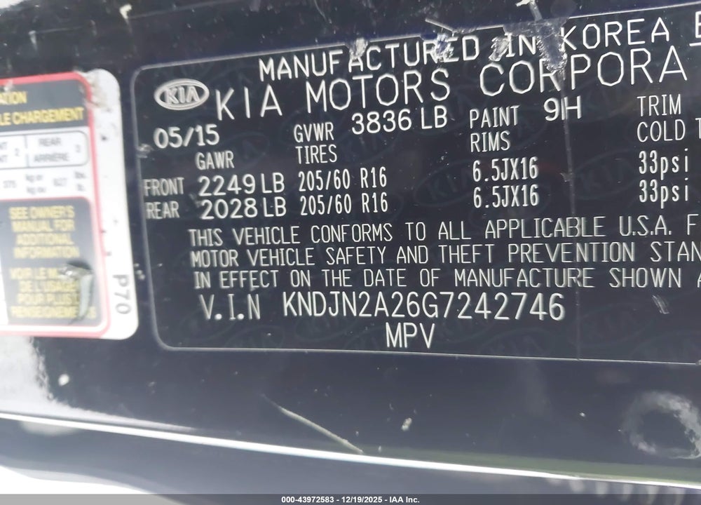 2016 KIA SOUL VIN: KNDJN2A26G7242746