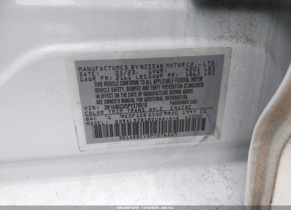 2023 NISSAN SENTRA SV XTRONIC CVT VIN: 3N1AB8CV5PY276519