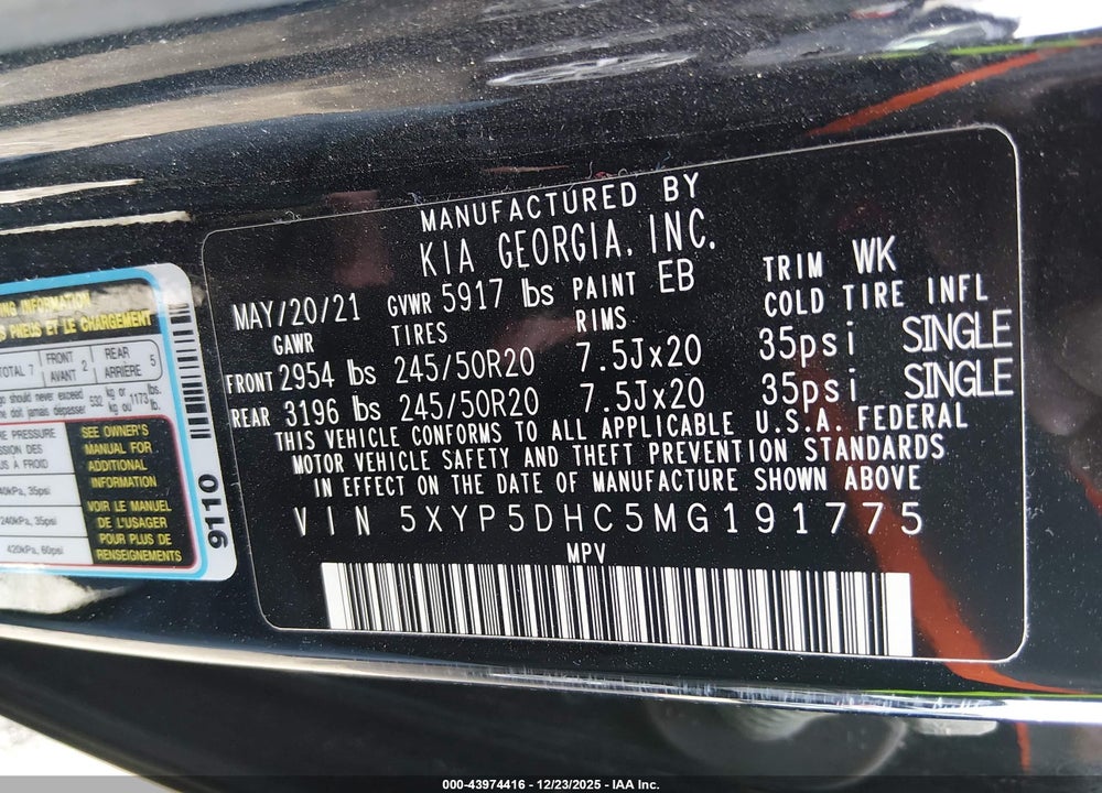 2021 KIA TELLURIDE SX VIN: 5XYP5DHC5MG191775