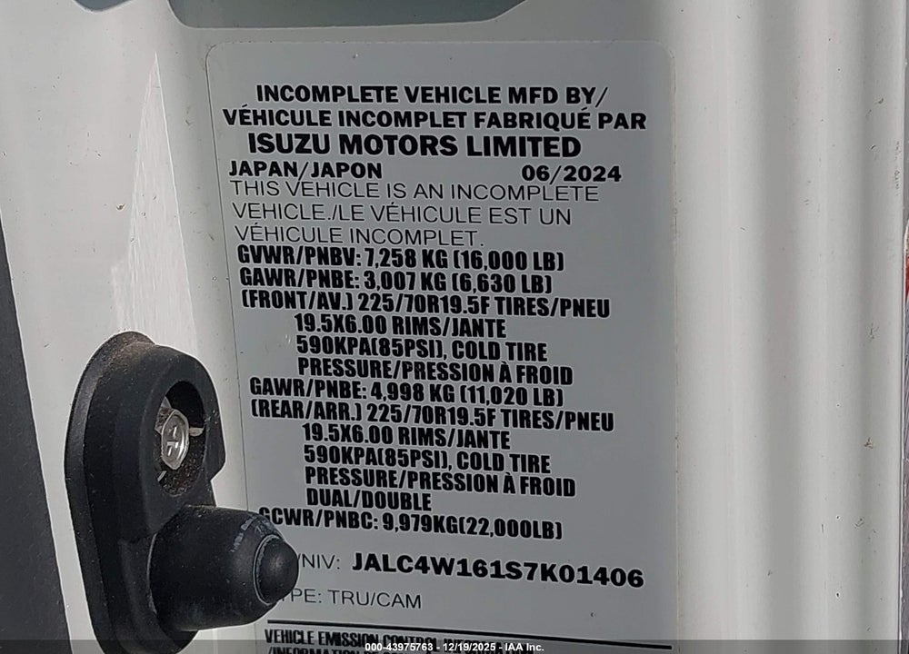 2025 ISUZU NPR XD VIN: JALC4W161S7K01406