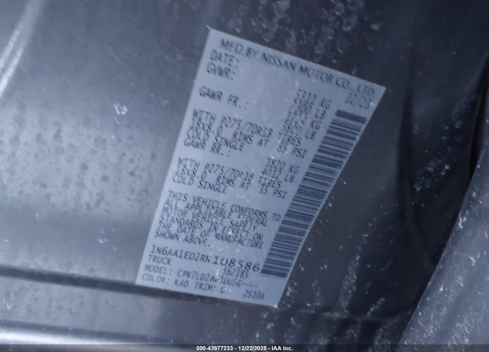 2024 NISSAN TITAN PRO-4X 4X4 VIN: 1N6AA1ED2RN108586