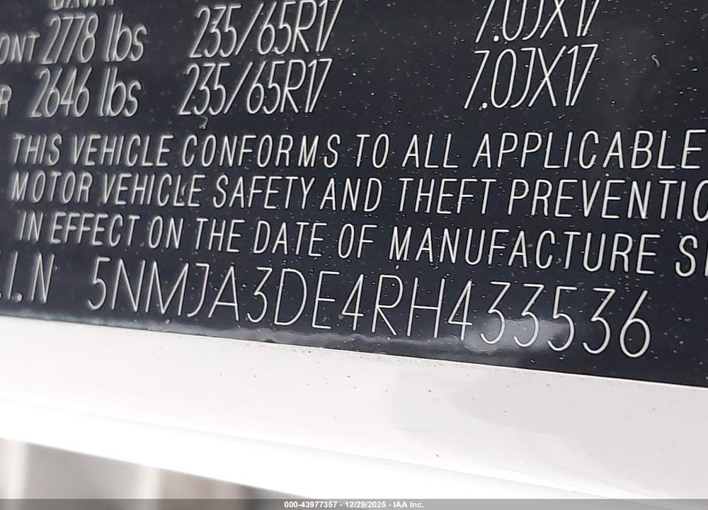 2024 HYUNDAI TUCSON SE VIN: 5NMJA3DE4RH433536