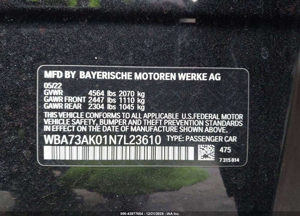 2022 BMW 228 GRAN COUPE I XDRIVE VIN: WBA73AK01N7L23610